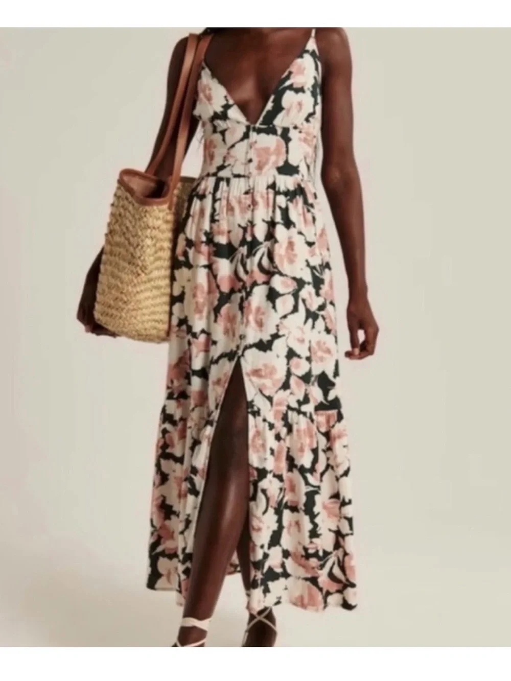 Abercrombie & Fitch Black Maxi Dress with Blush Floral Print